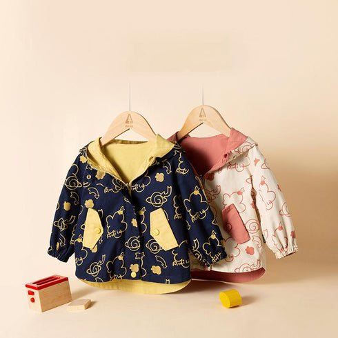 Both sides wear cotton jacket baby spring and autumn children's hooded windbreaker